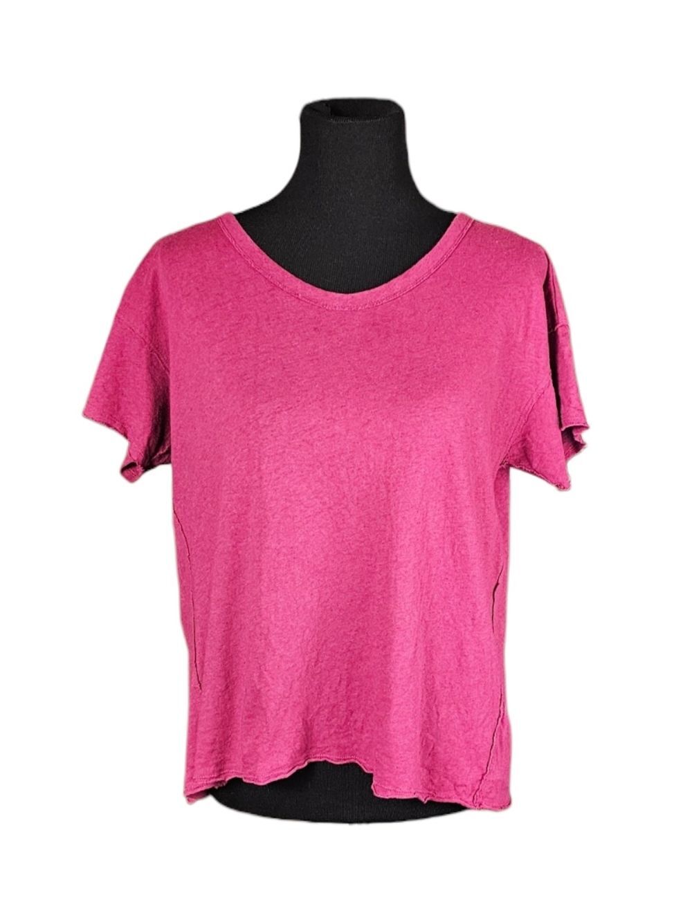 Pilcro Anthropologie Linen Cotton Oversized Tee XS Red Pink Hi Lo